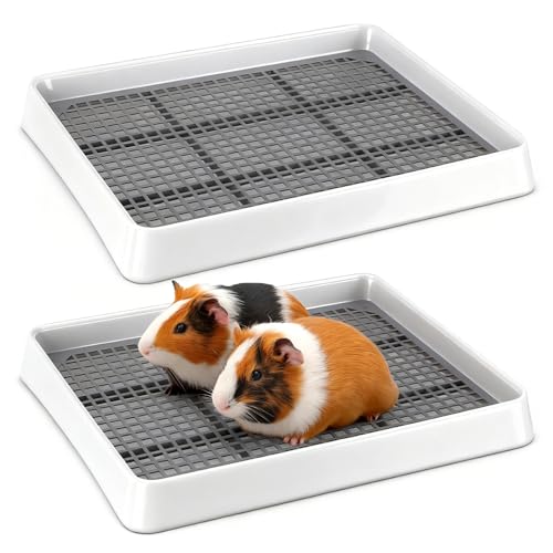 FHTONGE 2 Pcs Guinea Pig Litter Box for Cage, Guinea Pigs Litter Pan with Grid, Rectangular Small Amimal Potty Trainer Tray Pet Toilet for Rat Chipmunk Chinchilla Hedgehog Hamster Ferret Rabbit