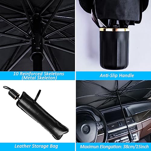Vista del interior del parasol D-Lumina con 10 esqueletos reforzados y mango anti-deslizante, ideal para un uso prolongado.