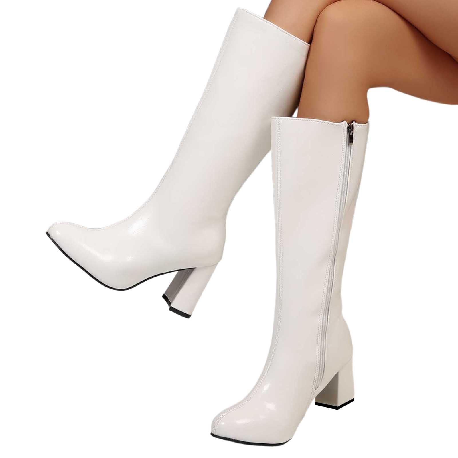 Botas por Encima de la Rodilla Botas de Media Pantorrilla con tacón Grueso y Cremallera Lateral. Cómodas Zapatillas para Caminar, para Uso Diario y Actividades al Aire Libre.