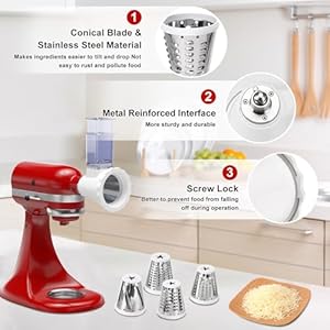 Cheese Slicer Shredder Attachments for KitchenAid Stand Mixers, Food Slicers Cheese Grater Attachment, Salad Maker Accessory Vegetable Chopper with 4 Blades Dishwasher Safe-Upgraded Version Cheese Slicer Shredder Attachments for KitchenAid Stand Mixers Food Slicers Cheese Grater Attachment Salad Maker Accessory Vegetable Chopper with 4 Blades Dishwasher Safe Upgraded Version