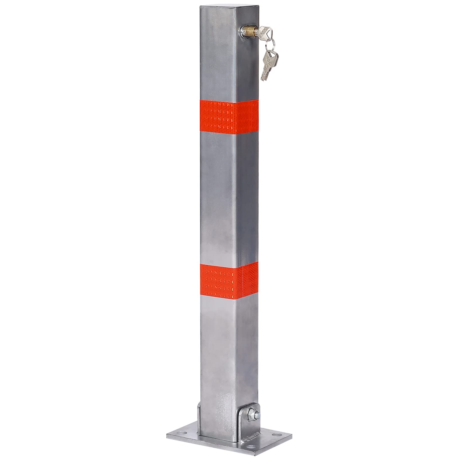 Parking Bollard Safety Bollard Pole Barrier with Lock, 27.6 Inch Height Steel Car Parking Protection Posts with 4 Free Ancher Bolts for Traffic-Sensitive Area Garage Parking Lot, Square Grey