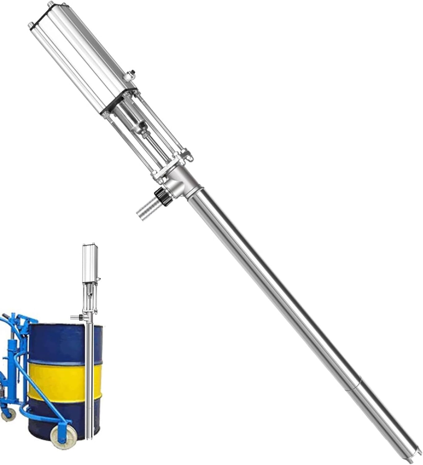 Bomba química neumática – Bomba de pistón de acero inoxidable para líquidos viscosos de alta temperatura, caudal: 10 l/min, presión de trabajo: 0,8 MPa, diámetro de salida: 25/32 mm