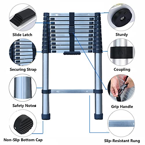 10Ft Telescoping Ladder Extension Ladder Stainless Steel Telescopic Ladder - Multi Purpose Ladders - Loft Ladder - Roof Ladder - Rv Ladder - Collapsible Ladders, Heavy Duty 330 Lb Max Capacity, En131 #TOP1
