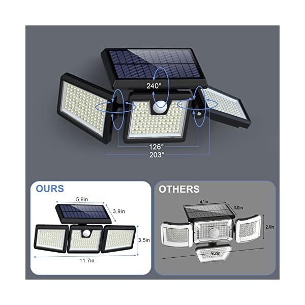 Solarlampen für Außen mit Bewegungsmelder, 341 LED Solarleuchten für Außen, IP65 Wasserdicht Solar Aussenleuchte 270° Beleuchtungswinkel, 360° Drehbar Wandleuchte für Garten Balkon Garage Zaun-2 Stück – Bild 8