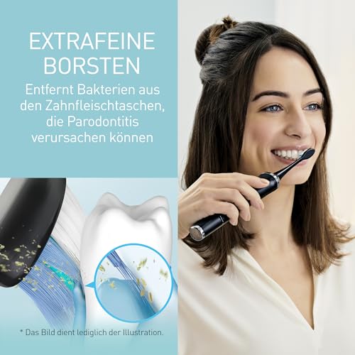 Panasonic EW-DP52-K803 Wiederaufladbare elektrische Zahnbürste, extrafein, Multi-Fit, Anti-Verfärbung, Spitzen- & Silikonbürsten, Ladestation, Schallvibration, LED-Anzeige, 90 Min Laufzeit, Schwarz – Bild 5
