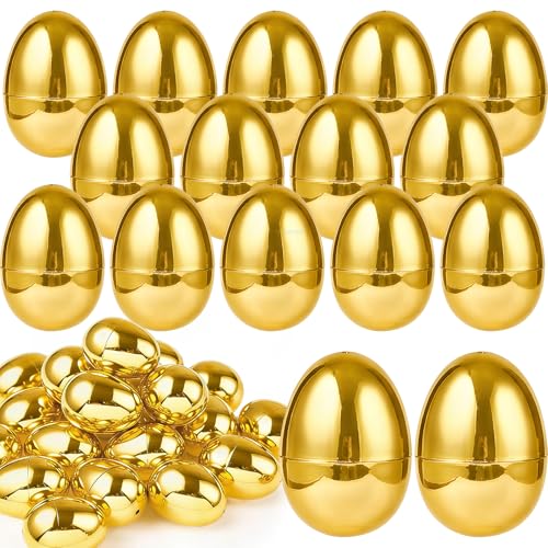 TURNMEON 36PCS Plastic Golden Easter Eggs, 2.36' Fillable Empty Gold Easter Eggs Bulk for Easter Basket Stuffers Fillers, Fillling Candy Treats Toys Eggs Hunt Classroom Prize Supplies and Party Favors