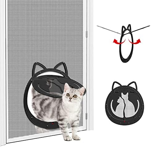 HIDROSIL Cat Door for Screen Door, Inside Openning 10x10x0.5 inch, Patent Desigh Pet Screen Door with Lockable Magnetic Flap for Doggy and Cat Door, Suitable 0-32lb Cats and Small Dogs, Black
