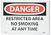 NMC D605PB OSHA Sign, Legend "DANGER - RESTRICTED AREA NO SMOKING AT ANY TIME", 14" Length x 10" Height, Pressure Sensitive Vinyl, Black/Red on White