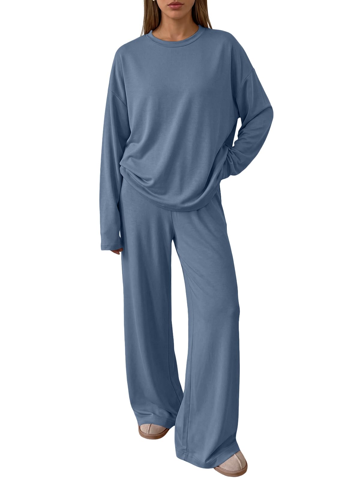 Trendy Queen Womens 2 Piece Fall Lounge Sets Oversized Tops Wide Leg Pants | Airport Travel Outfits,Comfrt Matching Clothes,Winter Sweatsuit,Workout Tracksuit for Gym,Fashion 2026,Everyday Wear