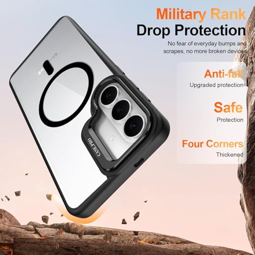 Image of VONZEE Compatible for Samsung S26 Plus 5G Case, Compatible with MagSafe, Military-Grade Protective Case, Built-in Stash Stand Phone Case, Scratch-Resistant Back Cover, Classic Series|Clear Black