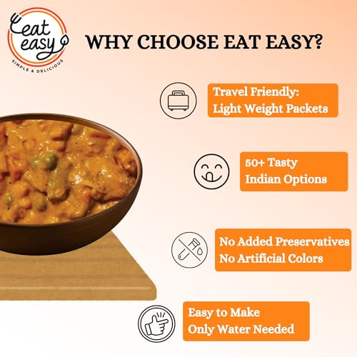 Image of Eat Easy Ready to Eat Veg Makhanwala 85g (Pack of 2) After Preparation 300g | Just Add Hot Water & Cook, Freeze Dried Instant Makhanwala Sabzi | Indian Food for Travel, Camping, Hostel | No Preservatives