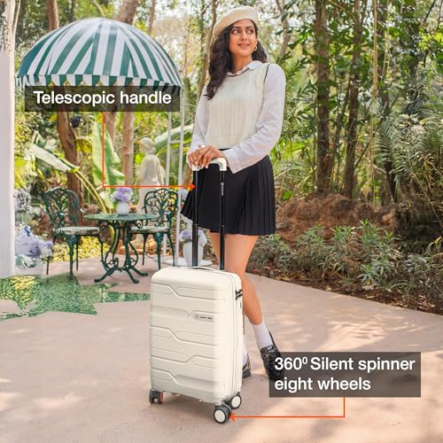 Image of Nasher Miles Polypropylene 360 Degree Paris Hard-Sided Cabin Luggage 20 inch | 55cm | 8 Wheels Small Trolley Bag for Travel | Suitcase (White)