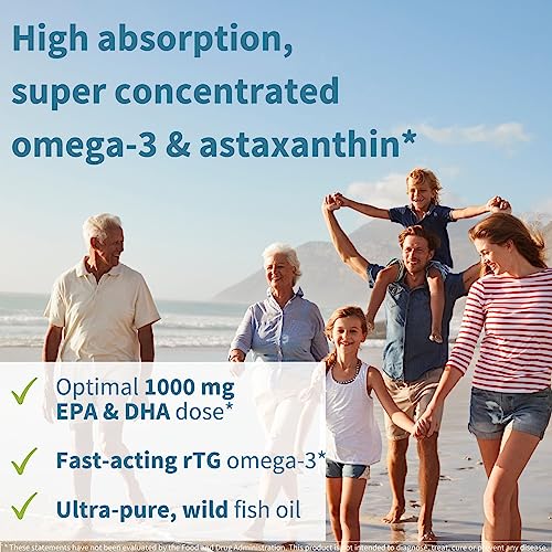 Pure & Essential Super Concentrated Rtg Omega 3 1000Mg, Wild Fish Oil 1000Mg Epa Dha, 2:1 Ratio, Non-Gmo, Astaxanthin 1Mg, Lemon Flavor, 180 Capsules #TOP1