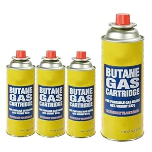 UR CHOICE Butane Gas Canisters Pack of 4, Portable Refill Bottles for Camping Stove, Heater, Blowtorch & BBQ | Universal Gas Cartridge for Cookers, Burners & Weed Wands