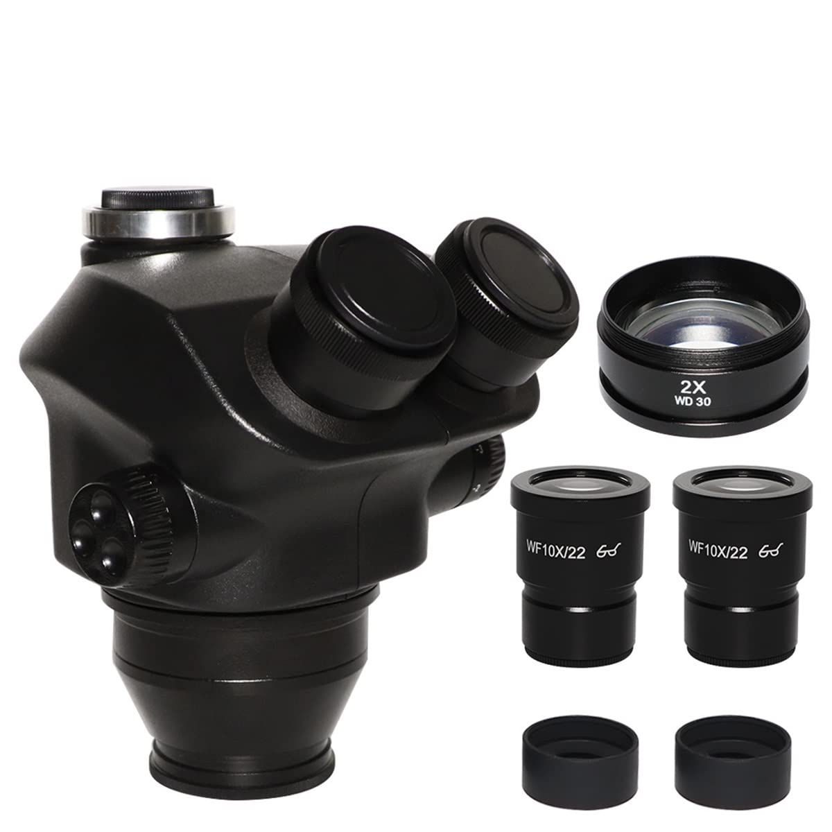 Microscope Black Color Simul Focal 7X-45X 3.5X-90X Trinocular Microscope 0.5X 2.0X Auxiliary Lens+ Zoom Stereo Microscope Head(7X-90X)