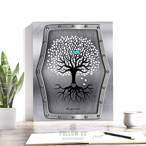 11 Year Anniversary, Traditional Gift, Wedding Anniversary, Personalized Gift, Family Tree, Faux Steel, Turquoise, Custom Art Print on Paper, Canvas or Metal #1374