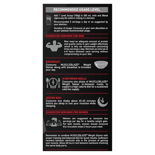 Image of MuscleBlaze Weight Gainer Powder with Added Digezyme, Chocolate (50 Servings, 5kg / 11lbs) | 12g Protein, 72g Carbs Per Scoop