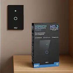 Interruptor Inteligente Wi-Fi Preto1 Botão 2.4 GHz Smart Touch Bivolt Compatível com Alexa, Google Home, Tuya Neutro Paralelo Virtual