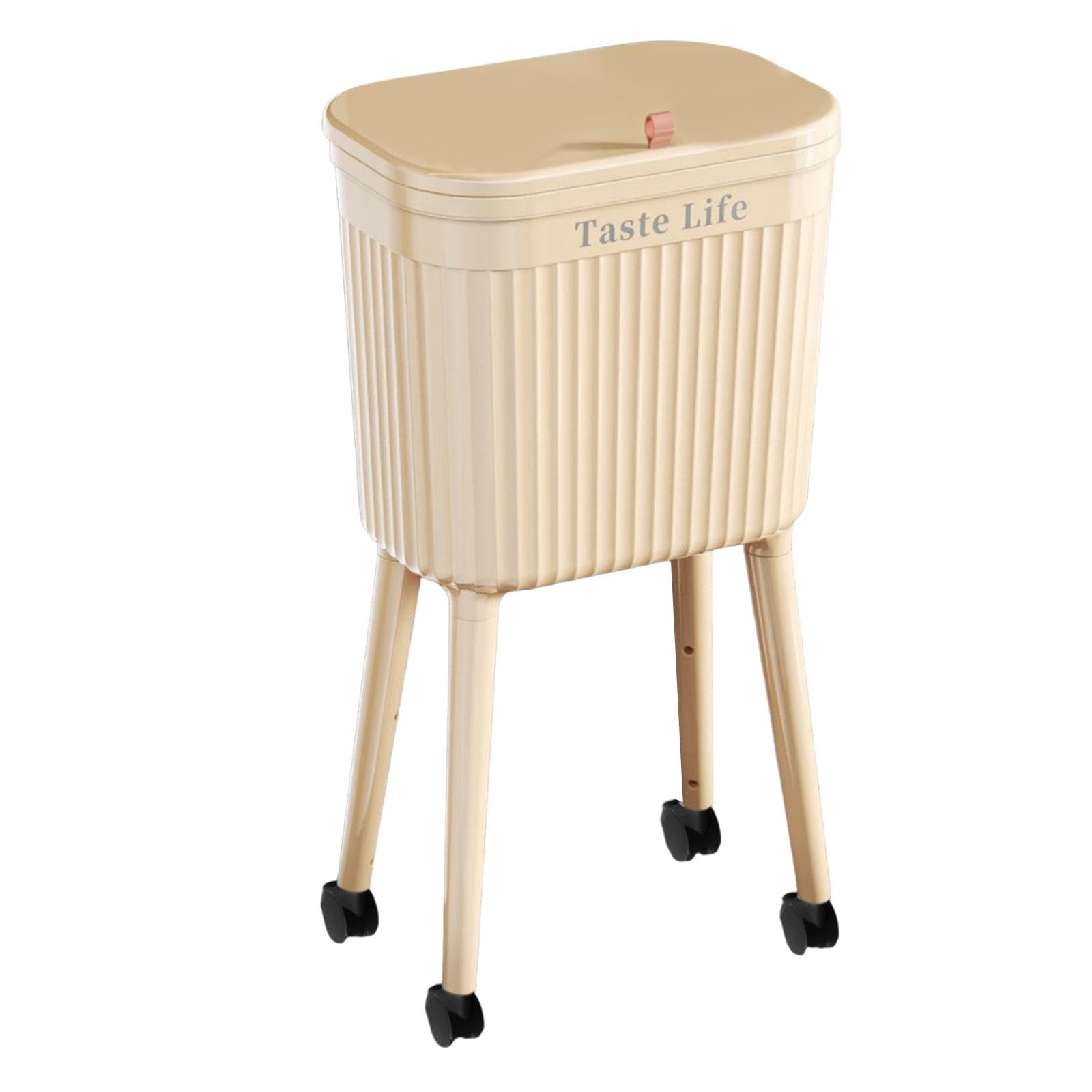 Baoblaze Pattumiera a Pressione con Ruote, Cestino per Carta straccia, Versatile e Semplice, con Piedini Alti, per casa, Ufficio, Soggiorno, Giallo