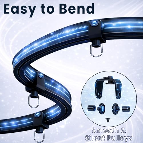 Image of Room Divider Curtains & Flexible Bendable Tracks Set,Privacy Dividers Ceiling Track Curtain Window Blackout Curtains for Living Room Bedroom (W100 x H84 in 1 Panel Black Drape & Black Rail)