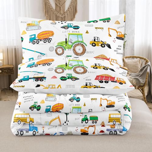 Image of Peopleareok Construction Comforter Set Twin (68x86 Inch), 2 Pieces Construction Excavator Tractor Bedding Sets for Boys Toddler Children, Super Soft Microfiber Comforter with 1 Pillowcase