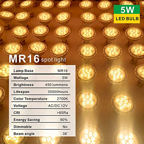 GOHDLAMP MR16 LED Bulbs Warm White GU5.3 Spot Light Bulb 6 Pack,12V 5W 2700K MR16 LED Bulb 2Pin 50W Halogen Equivalent 450Lm 38° Beam Angle Lamp Non-Dimmable,for Landscape Recessed and Track Lighting - Image 3