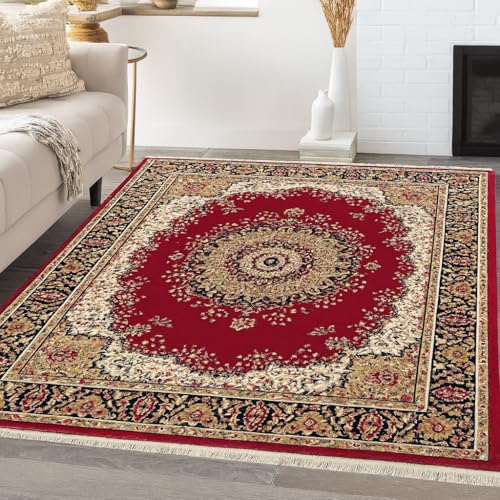 Image of GULDASTA BCF Carpet 7x10 Feet Super Soft Floral Multi Design Living Room Bedroom Area Rug Anti-Slip Red Black Silver Ivory