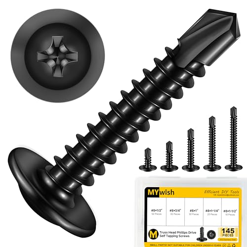 Mywish 145 Pieces #8 Self Tapping Screws Assortment Kit for Metal, Length 1/2'-1-1/2', 410 Stainless...
