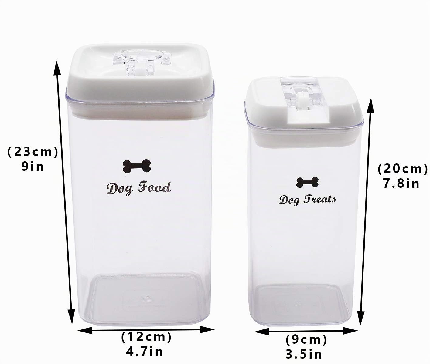 Geyecete-Set di Contenitori (2 pz) per Crocchette Cibo e Trattare per Cani, capacità 4.5 kg, Plastica Trasparente Sigillato ad aria Contenitore per Alimenti per Animali Domestici