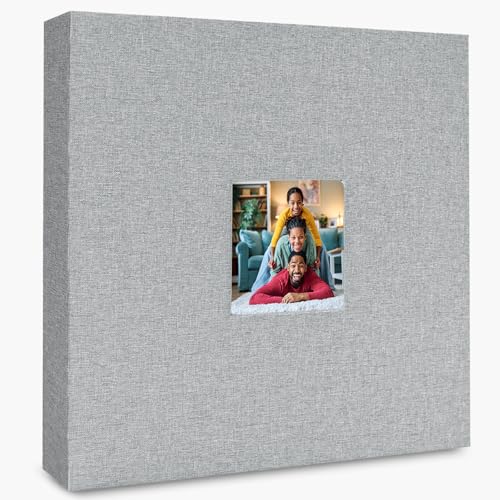 Álbum de fotos J.west de 12 x 12 pulgadas con 30 fundas plásticas, 60 páginas, tapa de lino, carpeta con anillas de 3 anillos, para álbumes familiares, bodas y recuerdos, gris oscuro miniatura 1