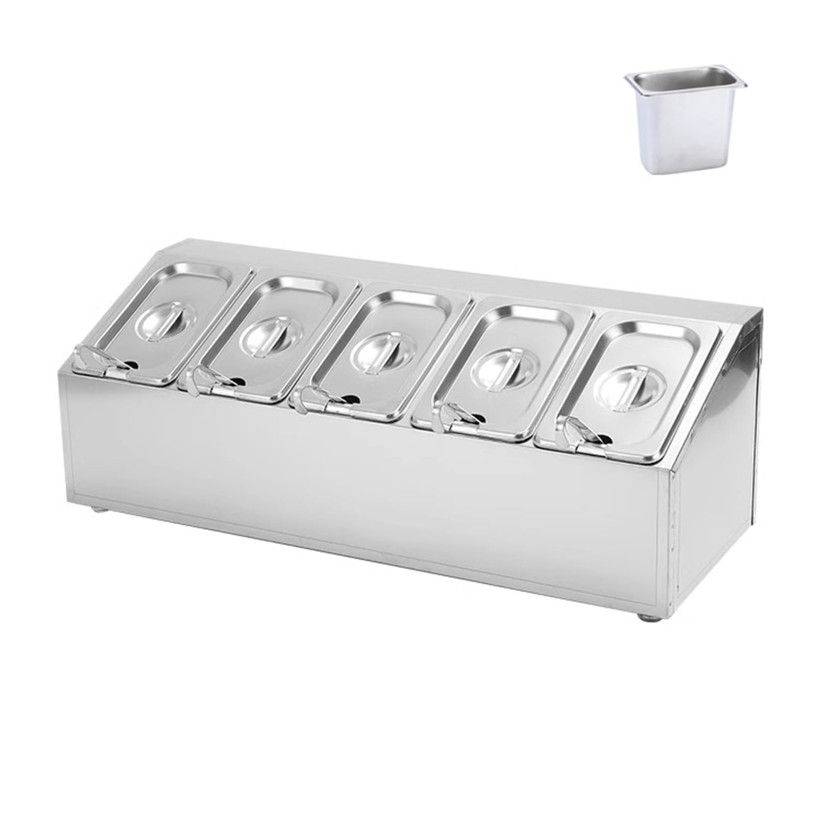 Estación de cobertura de pizza con sartenes y tapas, dispensador inclinado de acero inoxidable para encimera, estante de especias para condimentos, salsa, ensalada, mermelada, ingredientes