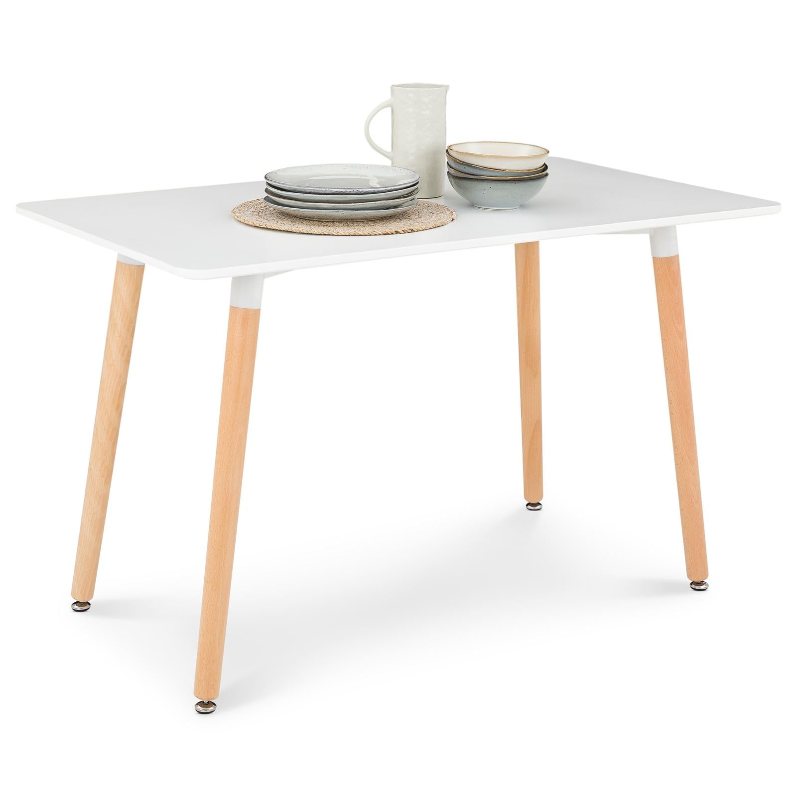 SHANNON/RAVI Essgruppe mit Tisch und 4 Stühlen, Weiß - Esstisch klein 120 x 70 cm, Tisch mit 4 Stühlen Set, Esszimmermöbel für moderne und skandinavische Einrichtung [max. Belastbarkeit 120 kg]