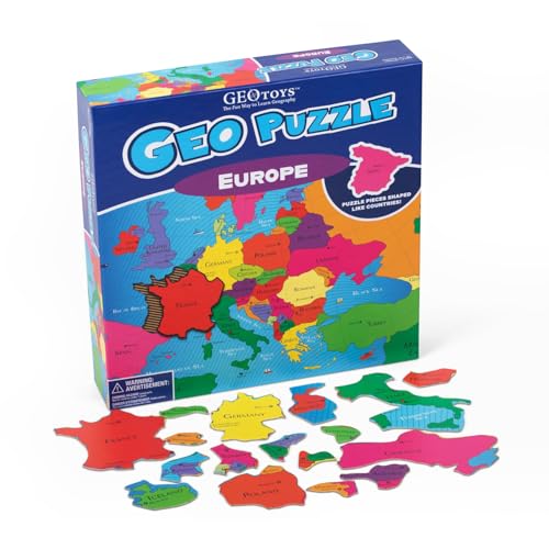 GeoToys GeoPuzzle, Europe Jigsaw Puzzles, 58 Pc Geography Puzzle, Geography Game & Map Puzzle - Jigsaw Puzzles for Kids Ages 6-9, Stocking Stuffers for Kids, Christmas Gifts for Grandkids