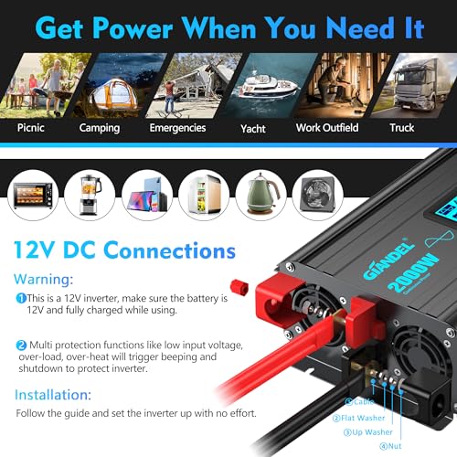 Giandel 2000 Watt Pure Sine Wave Power Inverter 2000W 12V Dc To 120 V Ac Lithium Battery Compatible For Rvs Off Grid Solar Boat Camper Starlinks System With 20Amps Hardwire Block And Usb-C Pd30W By Giandel thumb #3