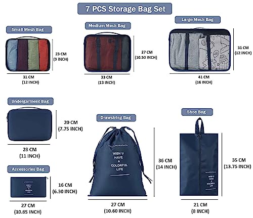 Image of Nightstar 7 Pcs Foldable Luggage and Laundry Bag Pouch Waterproof Travel Toiletry Organizer Garment Storage Bag Portable Packing Cubes (1 Pc) (Navy Blue)