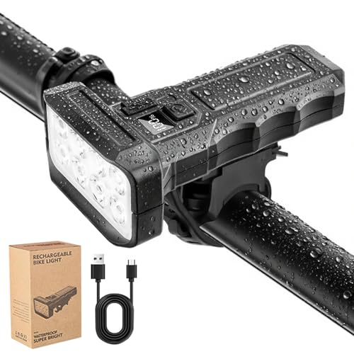 TOSZOLY Lumiere Velo Avant, Lampe Vélo LED avec Spot et Faisceau D'Inondation, Éclairage de Velo Rechargeable par USB, Lumières de Vélo de Montagne pour Le Camping Randonnée Activités de Plein Air