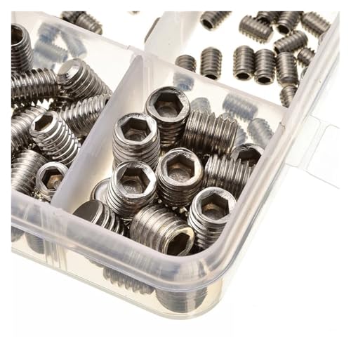 200 pezzi M3 M4 M5 M6 M8 304 viti senza testa in acciaio inossidabile Assortimento di viti a testa esagonale Viti a testa esagonale Set di bulloni senza testa con punta piatta