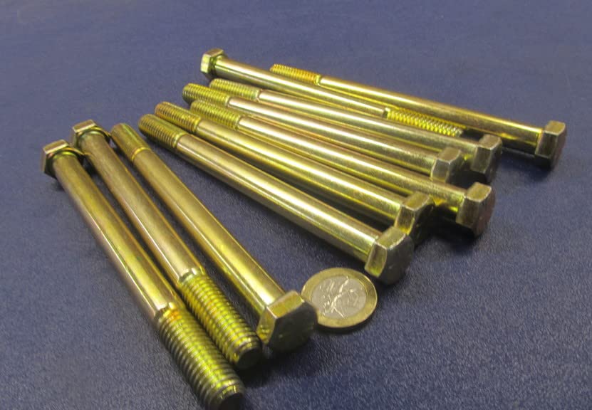 Grade 8 Zinc Yellow Steel Bolts RH PT 7/16"-14 x 5.50 Length 10 pcs