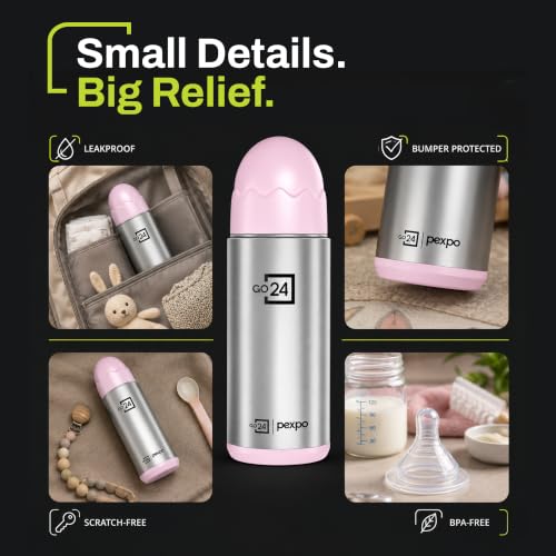 Image of Thermo Joy Baby Feeder Bottle - 300ml, Pink |Stainless Steel Double Wall Insulated Milk Bottle | Leakproof Flask with Teether | BPA-Free Nipple