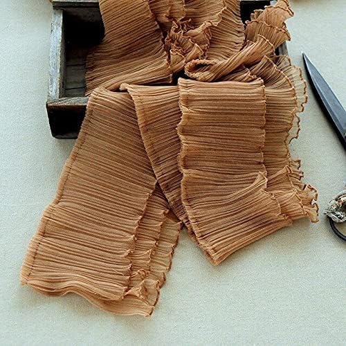 Cinta de encaje plisada de 3.3ft, color marrón, rojo y azul, 5.9in, cinta de encaje de tul para costura, manualidades, vestido encajes para costura