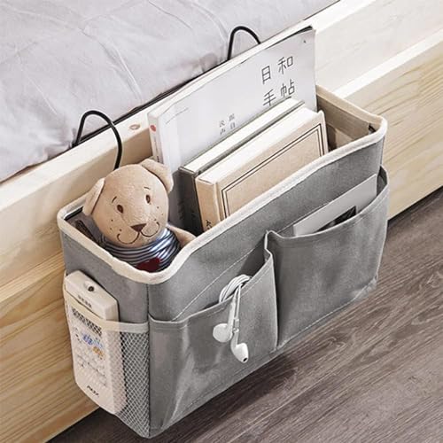 Image of Linen Bedroom Accessories Hanging Bedside Caddy, Bedroom Organiser Dorm Bed Hanging Basket Hostel Essentials, Bed Side Clothing Storage Organiser Multi Cloth(HANGING BAG)