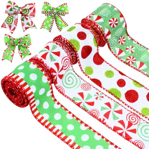 4 Rolls 3 Yards Buffalo Plaid Burlap Ribbon 1.5 Inch Wide Wired Edge Plaid Burlap Ribbon Check Gingham Fabric Craft Ribbon for Christmas Tree Gift Wrapping Crafts Home Decoration(Green)