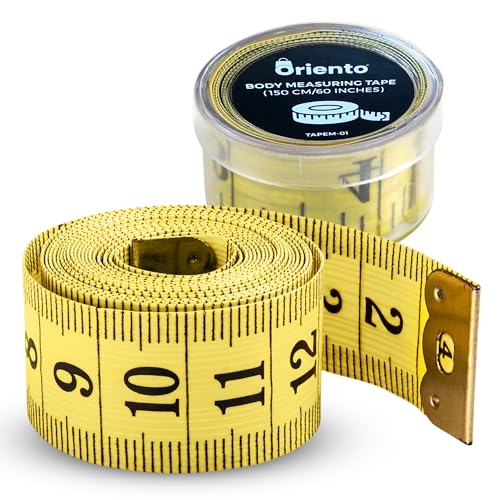 Oriento Maßband für Körper 150 cm/60 Zoll Doppelseitiges Flexibles Körper Maßband zum Nähen Basteln und für Gewichtsabnahme Biegsames Schneidermaßband mit Zentimeter- Gelb [150 cm / 60 inches]