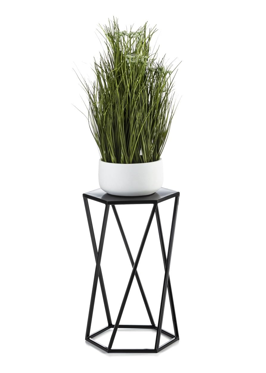 Schwarz Blumenständer Metall 40 cm Hoch - Solider Blumenhocker in Sechseckiger Form - Pflanzenständer im Loft-Stil für die Innendekoration