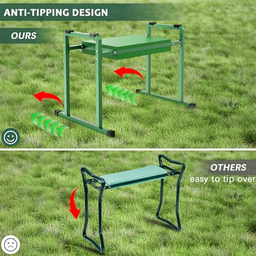 Image of Garden Kneeler and Seat, 10.2 inch Stable and Save Anti-Tipping with Handle | Multifunctional Gardening Stool for Seniors Kneeler Bench, Gardening Gifts for Women, Seniors Grandparents, Green