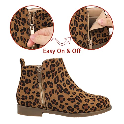 Harvest Land Girl Boots Kids Ankle Boots Warm Side Zipper Boots Low Heel Short Booties Winter Snow Boots Anti-Slip Outdoor Shoes For Little Kids/Big Kids Leopard Us5 thumb #3