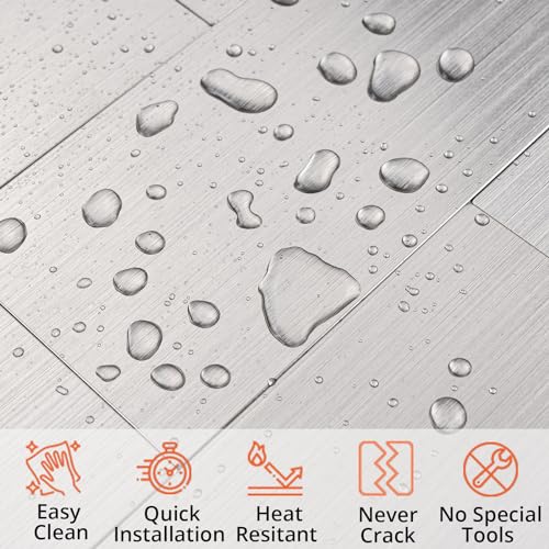 StyloVue 100 Pieces Peel and Stick Backsplash for Kitchen, 3" x 6" PVC Subway Tile Upgraded Brushed Stainless Backsplash Stick on Tile Elevate Kitchen, Bathroom, Fireplace,RV by StyloVue - Used condition - Image 2