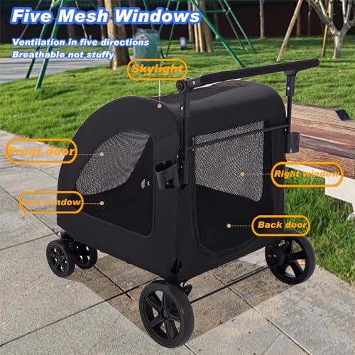 Large Dog Stroller, Removable Cushion Adjustable Handle Foldable 4 Wheel Pet Stroller, Front and Back Access to Dog Wagon for 180 lbs Large Dog or 2 Medium Dogs (Black) Large Dog Stroller, Removable Cushion Adjustable Handle Foldable 4 Wheel Pet Stroller, Front and Back Access to Dog Wagon for 180 lbs Large Dog or 2 Medium Dogs (Black)