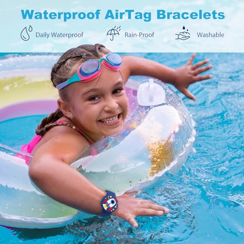 Image of Waterproof Air tag Bracelets for Kids (2 Pack) - Soft Silicone Hidden Air tag Wristband - Lightweight GPS Tracker Holder Compatible with Apple Airtag Band for Child