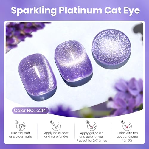 Image of Beetles Purple Cat Eye Gel Polish, 15ML Purple Cat Eye Glitter Gel Polish with Magnet Soak Off UV Shimmer Velvet Gel Twilight Lavender Series French Nail Art Design Manicure Gifts for Women